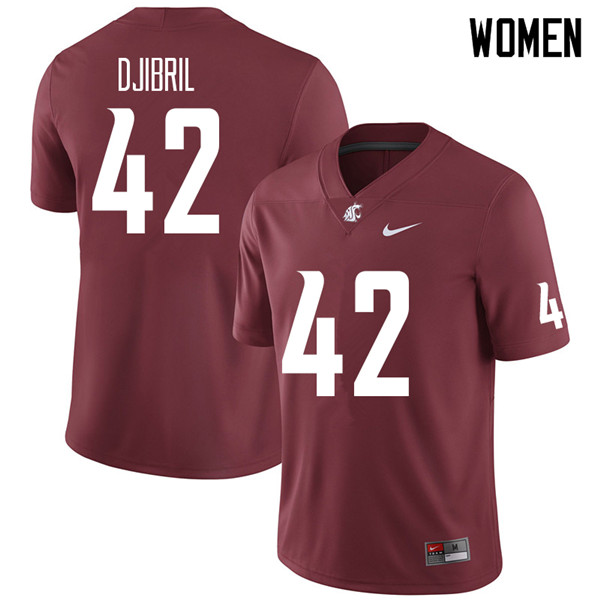 Women #42 Halid Djibril Washington State Cougars College Football Jerseys Sale-Crimson